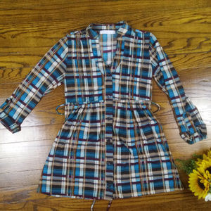 Plaid 3/4 length tie shirt